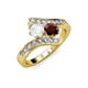 3 - Eleni White Sapphire and Red Garnet with Side Diamonds Bypass Ring 