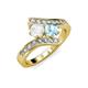 3 - Eleni White Sapphire and Aquamarine with Side Diamonds Bypass Ring 