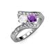 3 - Eleni White Sapphire and Amethyst with Side Diamonds Bypass Ring 