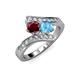 3 - Eleni Ruby and Blue Topaz with Side Diamonds Bypass Ring 