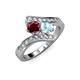 3 - Eleni Ruby and Aquamarine with Side Diamonds Bypass Ring 