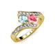 3 - Eleni Aquamarine and Pink Tourmaline with Side Diamonds Bypass Ring 