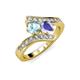 3 - Eleni Aquamarine and Tanzanite with Side Diamonds Bypass Ring 