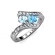 3 - Eleni Aquamarine and Blue Topaz with Side Diamonds Bypass Ring 