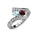 3 - Eleni Aquamarine and Red Garnet with Side Diamonds Bypass Ring 