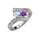 3 - Eleni Aquamarine and Amethyst with Side Diamonds Bypass Ring 