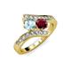 3 - Eleni Aquamarine and Ruby with Side Diamonds Bypass Ring 