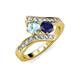 3 - Eleni Aquamarine and Blue Sapphire with Side Diamonds Bypass Ring 