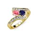 3 - Eleni Pink Tourmaline and Blue Sapphire with Side Diamonds Bypass Ring 