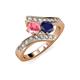 3 - Eleni Pink Tourmaline and Blue Sapphire with Side Diamonds Bypass Ring 