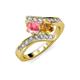 3 - Eleni Pink Tourmaline and Citrine with Side Diamonds Bypass Ring 
