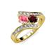 3 - Eleni Pink Tourmaline and Red Garnet with Side Diamonds Bypass Ring 