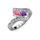 3 - Eleni Pink Tourmaline and Amethyst with Side Diamonds Bypass Ring 