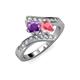 3 - Eleni Amethyst and Pink Tourmaline with Side Diamonds Bypass Ring 