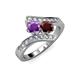 3 - Eleni Amethyst and Red Garnet with Side Diamonds Bypass Ring 