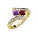 3 - Eleni Amethyst and Ruby with Side Diamonds Bypass Ring 