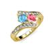 3 - Eleni Blue Topaz and Pink Tourmaline with Side Diamonds Bypass Ring 
