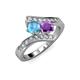 3 - Eleni Blue Topaz and Amethyst with Side Diamonds Bypass Ring 