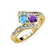 3 - Eleni Blue Topaz and Amethyst with Side Diamonds Bypass Ring 