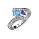 3 - Eleni Blue Topaz and Tanzanite with Side Diamonds Bypass Ring 