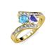 3 - Eleni Blue Topaz and Tanzanite with Side Diamonds Bypass Ring 