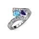 3 - Eleni Blue Topaz and Iolite with Side Diamonds Bypass Ring 