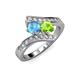 3 - Eleni Blue Topaz and Peridot with Side Diamonds Bypass Ring 