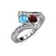 3 - Eleni Blue Topaz and Red Garnet with Side Diamonds Bypass Ring 