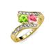 3 - Eleni Peridot and Pink Tourmaline with Side Diamonds Bypass Ring 
