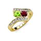 3 - Eleni Peridot and Ruby with Side Diamonds Bypass Ring 