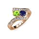 3 - Eleni Peridot and Blue Sapphire with Side Diamonds Bypass Ring 