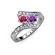 3 - Eleni Rhodolite Garnet and Amethyst with Side Diamonds Bypass Ring 