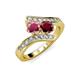 3 - Eleni Rhodolite Garnet and Ruby with Side Diamonds Bypass Ring 