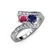 3 - Eleni Rhodolite Garnet and Blue Sapphire with Side Diamonds Bypass Ring 