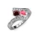 3 - Eleni Red Garnet and Pink Tourmaline with Side Diamonds Bypass Ring 
