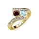 3 - Eleni Red Garnet and Aquamarine with Side Diamonds Bypass Ring 