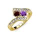 3 - Eleni Red Garnet and Amethyst with Side Diamonds Bypass Ring 