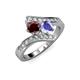 3 - Eleni Red Garnet and Tanzanite with Side Diamonds Bypass Ring 