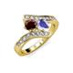 3 - Eleni Red Garnet and Tanzanite with Side Diamonds Bypass Ring 