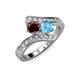 3 - Eleni Red Garnet and Blue Topaz with Side Diamonds Bypass Ring 