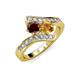 3 - Eleni Red Garnet and Citrine with Side Diamonds Bypass Ring 