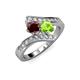 3 - Eleni Red Garnet and Peridot with Side Diamonds Bypass Ring 