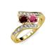 3 - Eleni Red and Rhodolite Garnet with Side Diamonds Bypass Ring 