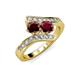 3 - Eleni Red Garnet and Ruby with Side Diamonds Bypass Ring 