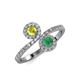 4 - Kevia Yellow Diamond and Emerald with Side Diamonds Bypass Ring 
