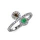 4 - Kevia Smoky Quartz and Emerald with Side Diamonds Bypass Ring 