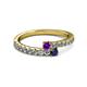 2 - Delise 3.40mm Round Amethyst and Blue Sapphire with Side Diamonds Bypass Ring 