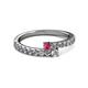 2 - Delise 3.40mm Round Rhodolite Garnet and Diamond with Side Diamonds Bypass Ring 