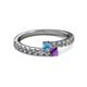 2 - Delise 3.40mm Round Blue Topaz and Amethyst with Side Diamonds Bypass Ring 