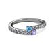 2 - Delise 3.40mm Round Blue Topaz and Tanzanite with Side Diamonds Bypass Ring 